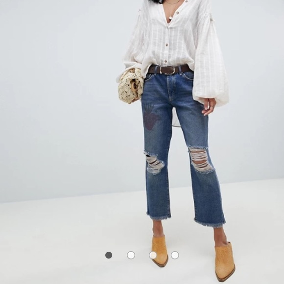 Free People Denim - FREE PEOPLE Tattooed Print Ripped Boyfriend Jean